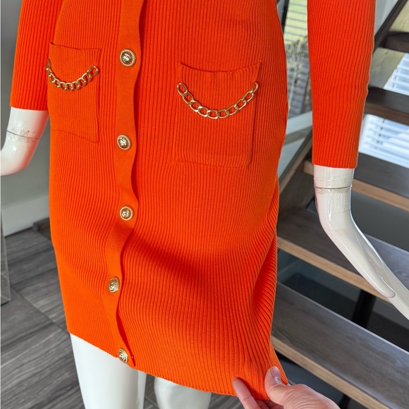 NWOT 🧡 Vibrant Orange Long Sleeve Sweater Dress with Buttons - Picture 11 of 17